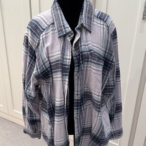 American Eagle Outfitters Plaid Button Down Shirt - Blue and White